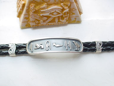 Cartouche Bracelets handmade 9.25 silver with Gold Hieroglyphs 